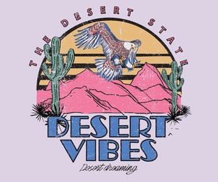 desert vibes with eagle t-shirt design. eagle flaying over desert graphic design.