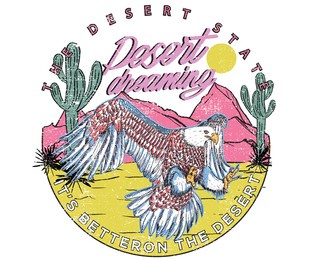 eagle desert dreaming print design for apparel. cactus vibes desert retro design. 
