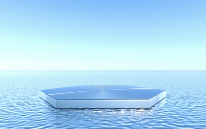 empty pedestal on water background. abstract minimal geometric. 3d rendering