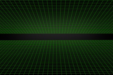 1980's inspired retro neon light grid in green tones as a background template for a computer porter