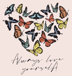 romantic cute colorful butterflies illustration print with inspirational slogan text for girl - kids tee t shirt - vector