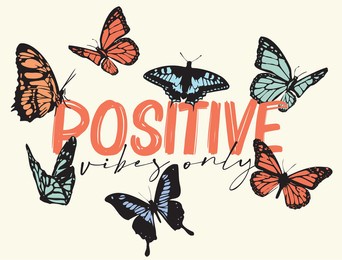 romantic cute colorful butterflies illustration print with inspirational slogan text for girl - kids tee t shirt - vector