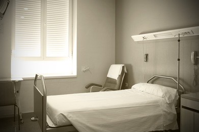 hospital room interior in sepia tone. horizontal format