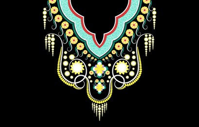 ethnic indian tribal neckline orientalist embroidery. aztec fabric native textile necklace embroidery vector illustrations. geometric pattern traditional fashion style.
