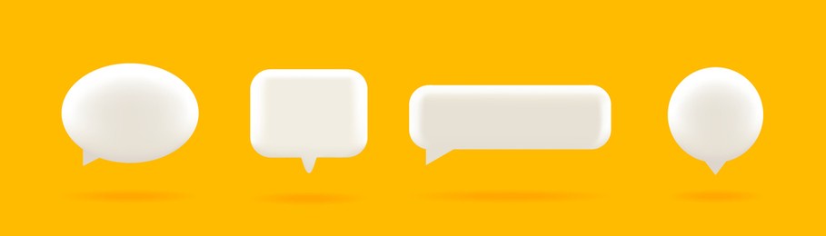 set of four 3d speech bubble icons, isolated on orange background. 3d chat icon set.