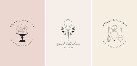 simple and elegant homemade bakery logo collection. hand drawn modern style logos, pastry and bread shop vector and label design