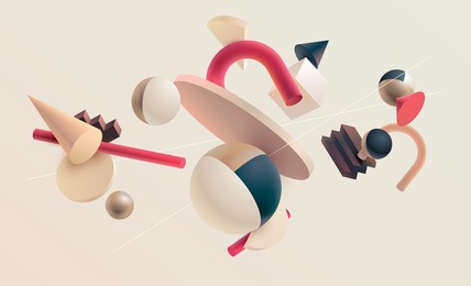 3d geometric shapes. realistic vector design. abstract colored minimalistic composition.