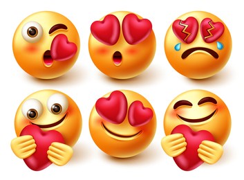 emoticon love vector character set. in love 3d emoji characters with expressions like kiss, crying and holding heart for in love and care cute emojis collection design. vector illustration