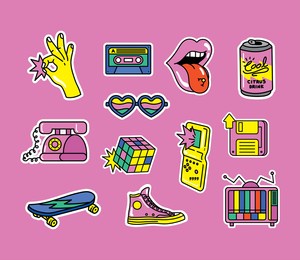 twelve nineties patches set icons