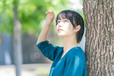 portrait of young asian girl. sunshine.