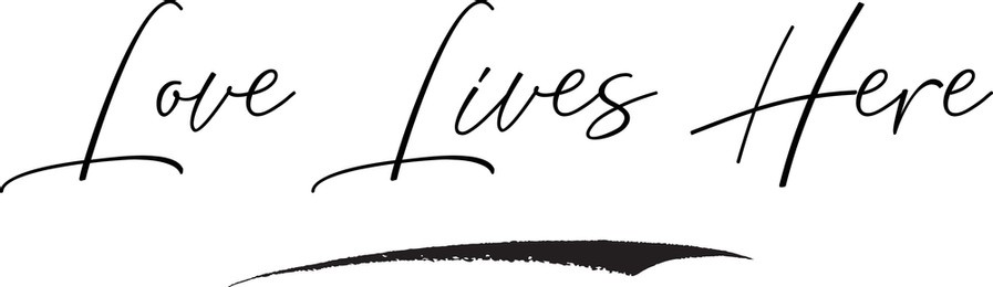 love lives here  cursive text lettering vector saying