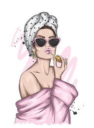 beautiful girl in a towel and glasses.