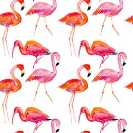 seamless pattern with a pink flamingo.