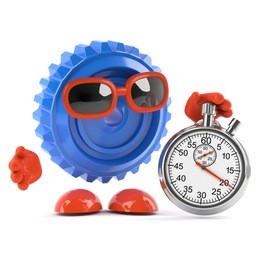 3d render of a plastic cog with a stopwatch