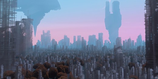 futuristic pink science fiction city. imaginary scenery. digital concept art. 3d illustration.