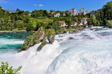the rhinefall near schaffhausen, switzerland is the biggest waterfall in europe