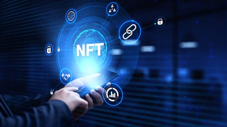nft non-fungible token digital crypto art blockchain technology concept.