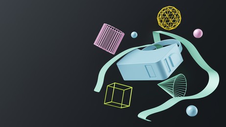 3d illustration of vr device with colorful abstract shapes background