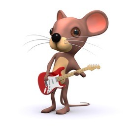 3d render of a cartoon mouse playing electric guitar