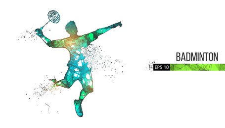abstract silhouette of a wireframe badminton player from particles on the background. convenient organization of eps file. vector illustartion.