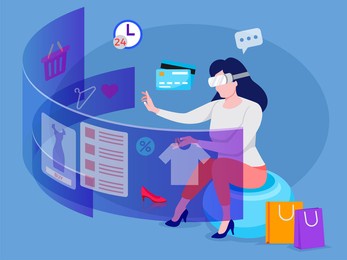 woman doing online shopping using virtual reality