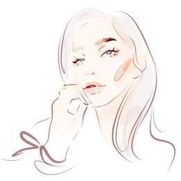 abstract beautiful young woman face makeup drawing sketch. fashion girl portrait illustration.