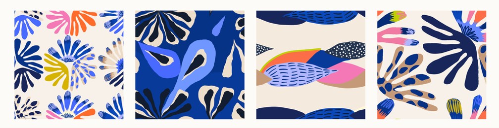 modern colorful abstract patterns. hand drawn trendy illustrations. creative collage seamless patterns. 