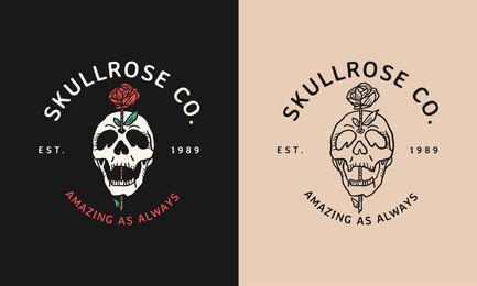 skull and rose logo vintage handdrawn logo
