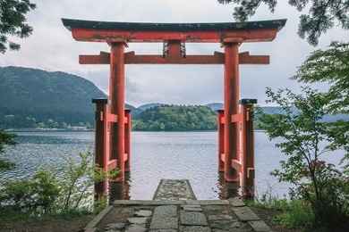 red gate of hakone shrine, japan