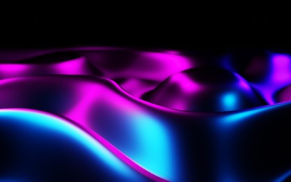 abstract wavy forms neon background. glossy gradient texture surface water, liquid ripples or pink blue fluid stream. futuristic 3d illustration, digital technology concept, virtual landscape
