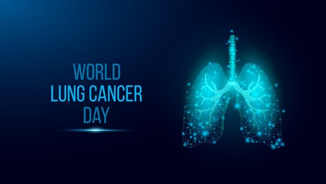 world lung cancer day concept. banner template with glowing low poly lungs. futuristic modern abstract. isolated on dark background. vector illustration.