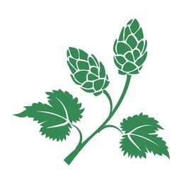 green vector silhouette hops icon with leaves and cone like flowers used in the brewing industry to add the bitter taste to beer