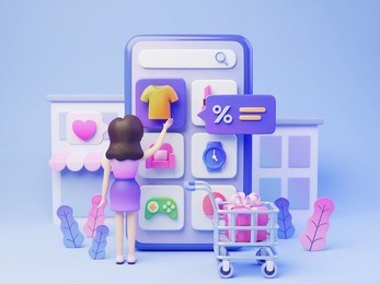 3d illustration of online shopping from an e-commerce website