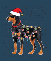 christmas lights doberman dog funny xmas for dog lovers vector illustration for use in design and print poster canvas
