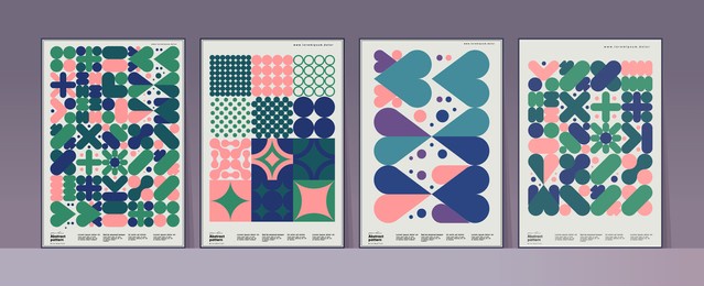 abstract geometric patterns. a set of vector illustrations. collection of four framed art pictures. ideal for interior, poster, banner, package design, labels.