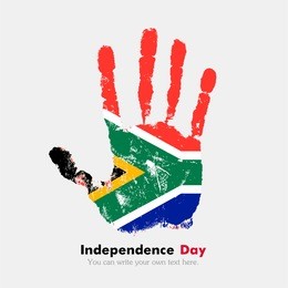 independence day. grungy style. hand print and five fingers. used as an icon, card, greeting, printed materials. flag of south africa