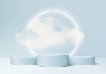 3d background products display podium scene with geometric platform. background vector 3d rendering with podium. stand to show cosmetic products. stage showcase on pedestal display blue studio