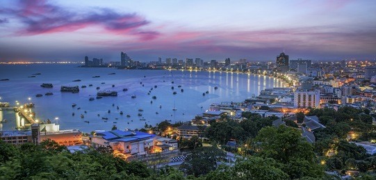 pattaya city and sea in twilight, thailand