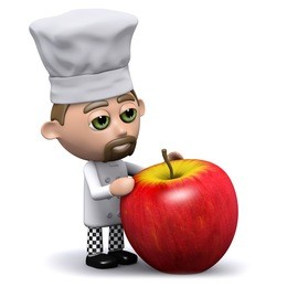 3d render of a chef with an apple