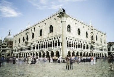 square san marco in venice. motion blurred people on the square