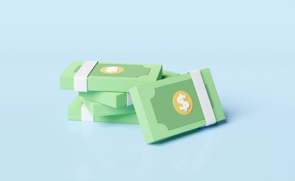 dollar banknote stack isolated on blue background ,economic movements or business finance concept ,3d illustration or 3d render