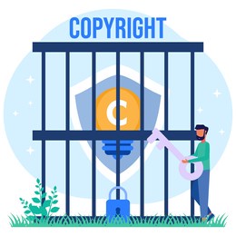 intellectual property vector illustration. the concept of protection of the author's work idea of ​​legal owner information with trademarks and copyrights. trading license or piracy data.