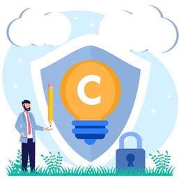 intellectual property vector illustration. the concept of protection of the author's work idea of ​​legal owner information with trademarks and copyrights. trading license or piracy data.