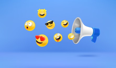 megaphone with emojis. social media reactions concept
