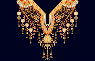 ethnic golden embroidery oriental neckline traditional design for women’s clothing, fashion, clothing, batik, fabric, vector illustration embroidery style