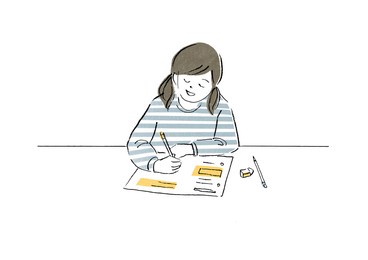 primary school girl who studies happily