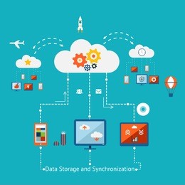 cloud storage and synchronization vector illustration. upload and download process