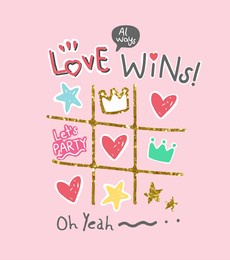 love slogan with colorful heart icon in cross line gold glitter vector illustration
