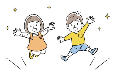 vector illustration material: jumping kids, boys and girls
