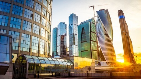 beautiful evening view of famous skyscrapers in moscow city international business center, moscow, russia
